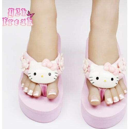 Y2K Flip Flop High Heels Slipper vintage Flatform shoes gothic pink lolita heels softgoth summer