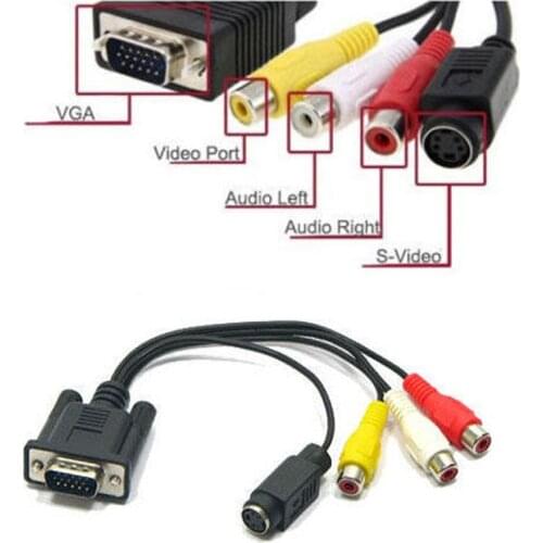 VGA SVGA to S-Video 3 RCA AV TV Out Cable Adapter Converter for PC Computer Laptop New Arrival