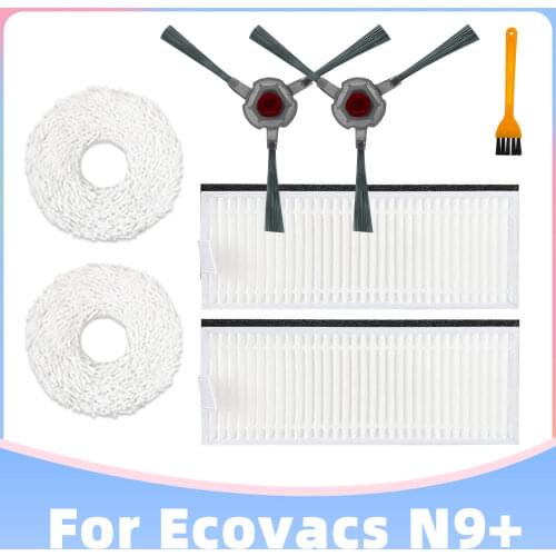 For Ecovacs Deebot N9+ Robotic Vacuum Cleaner Replacement Spare Parts 3-Arm Side Brush Hepa Filter Washable Round Rag Mop Cloth