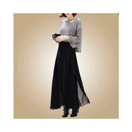 Customize Spring summer double layer high waisted sexy chiffon split side slit fairy skirt slim pleated a line Long Hem skirts