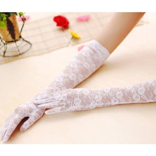 Women lace gloves long gloves driving sun gloves sexy black white lace floral hand warmers long mittens Party