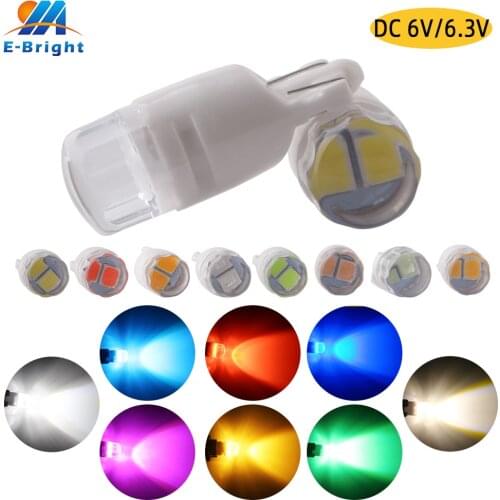 50Pcs DC 6V 6.3V T10 W5W 194 555 3030 2 SMD Led Bulb Ceramic Flashlight Pinball Machine Game Car Lights White Blue Amber Red