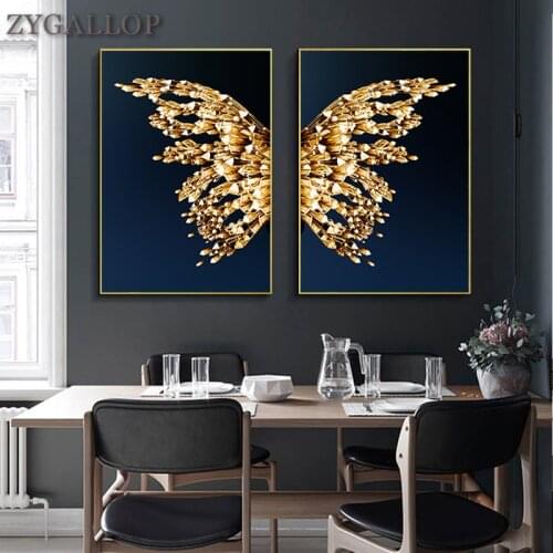 Golden Butterfly Wings Abstract Canvas Poster Modern Art Wall Painting Minimalist Wall Art Pictures For Living Room Decor Cuadro