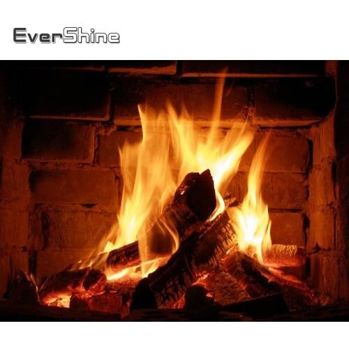 EverShine Scenery Diamond Painting Full Square Rhinestones Fireplace Diamond Embroidery Fire Cross Stitch Mosaic Diamonds Art