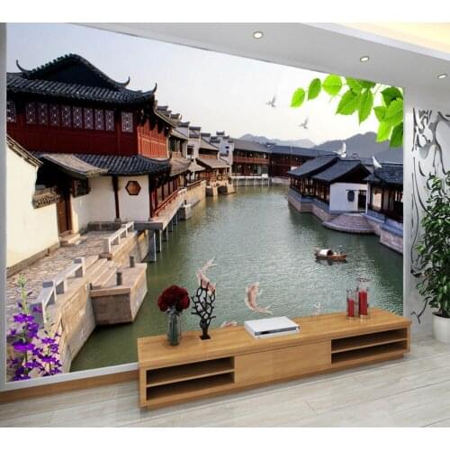 Free Shipping 3D Custom Jiangnan Water TV Background Wall Chinese Style Living Room Teahouse Decoration Wallpaper Cheap Murals