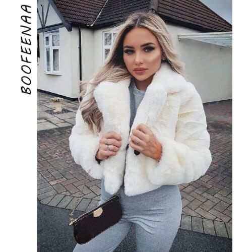 BOOFEENAA Fluffy Faux Fur Coat Winter Fashion Furry Cropped Teddy Bear Jackets for Women Basic Solid Shaggy Cardigan C48-DE49