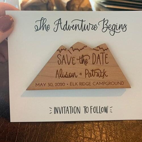 Custom Wood Save the Date Magnets ,save the date invitations , wood slice save the dates - mountains - camp wedding