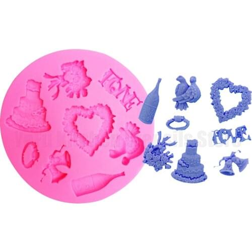 DIY Love bird Flowers Bells Silicone Mold Cake Decoration tools Fondant Cake 3D Food Grade Silicone Mould T0966