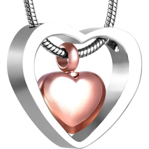 IJD8078 Double Heart Urn Necklace Pendant Ashes Stainless Steel Keepsake Necklace Funeral Urns Keepsake