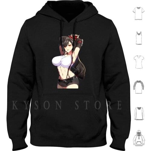 Busty Girl Tifa Lockhart With Large Breast-Final Fantasy 7 Remake Advent Children , Ff7. | Black hoodie Print For Men Cotton
