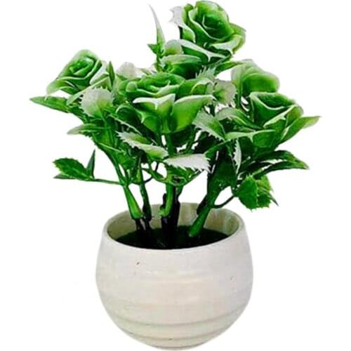 1 Set Artificial Bonsai Non-fading Plastic Simulation Chinese Rose Plants Table Potted Ornaments Home Decoration Garden Decor