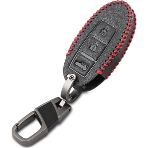 Leather Car Key Covers Case For Nissan Qashqai Pathfinder Versa Tidda Murano Rogue X-Trail Smart Car Key Jacket With Keychains