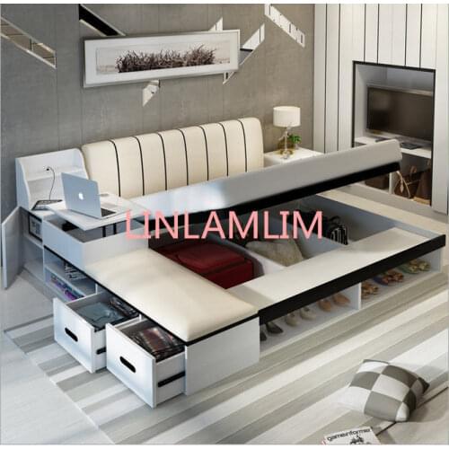 Real Genuine cow leather bed Soft Beds Bedroom camas lit muebles de dormitorio yatak mobilya quarto safe desk table book cabinet