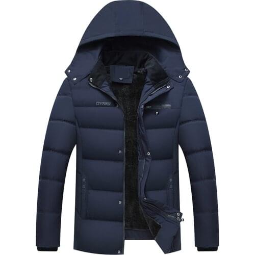 New Men Jacket Coats Mens Casual Parkas -25 Solid Color Fleece Winter Jacket Men Hooded Thick Warn Padded Overcoat Man Overwear