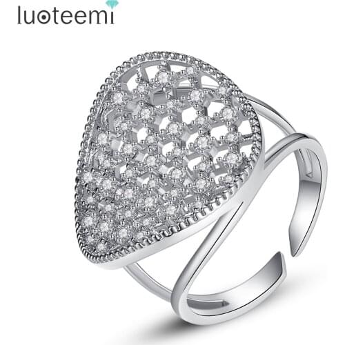 LUOTEEMI New Creative Round Hollowed Resizable Ring for Women Party paved Micro Cubic Zircon Open Ring Fashion Jewelry Bijoux