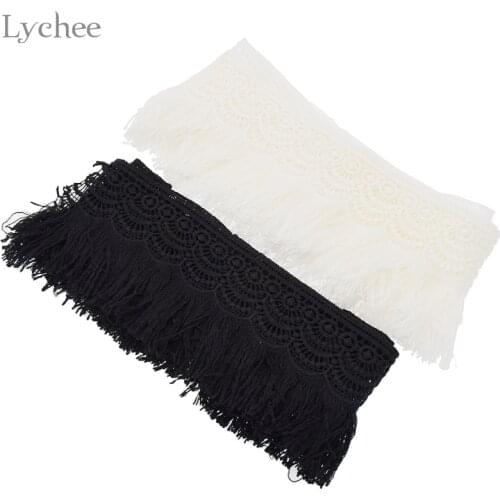 Lychee Life 2 Yards Tassel Lace Trims Ribbon Cotton Fabric Ribbon Fringe Drop Handmade DIY Sewing Accessory