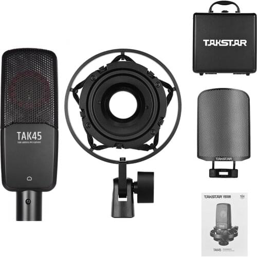 TAKSTAR TAK45 Recording Microphone Condenser Mic Uni-directional 34mm Diaphragm with Windscreen Shock Mount for Karaoke Live