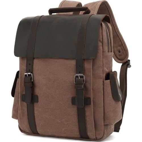 New Fashion Backpack Leather Canvas Men Backpack School Bag Military Backpack Women Rucksack Male Knapsack Bagpack Mochila