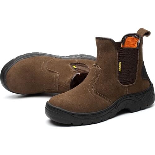Men fashion steel toe cap work safety boots cow suede leather tooling shoes worker platform safe boot security chelsea botas man