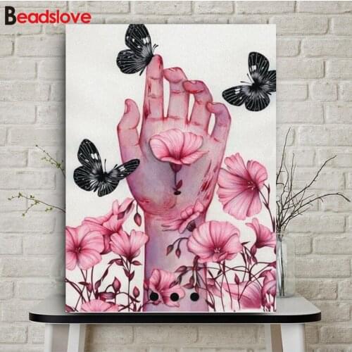 Diy full square round drill mosaic diamond painting Flowers butterflies hands diamond embroidery beads cross stitch kits 5d art