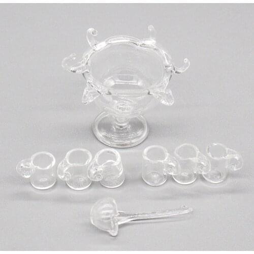 Odoria 1:12 Miniature 8pcs Glass Tableware Set Cocktail Punch Bowl with 1 Spoon and 6 Cups Kitchen Dollhouse Accessories Decor