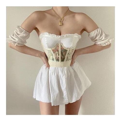 2021 New Women Vintage Printed Bustier Corset Belt Slim Waist Retro Crop Tops Girdle Elastic Waist Band Summer Female