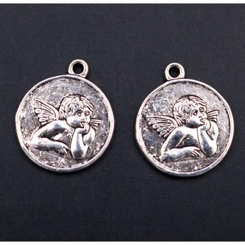 Guardian Angel Religious Medal Pendant, 22*19mm Vintage Silver Color, Raphaels Pensive Cherub From The Sistine Chapel, 5pcs
