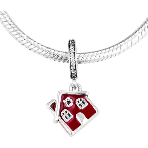 Fits for Pandora Charms Bracelets Cosy Christmas House Hanging Beads 100% 925 Sterling Silver Jewelry Free Shipping