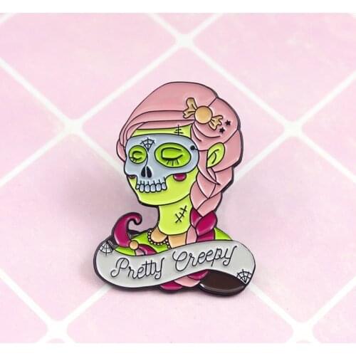 Pretty Cieepy Queen Enamel Brooch Skeleton Zombie Face Pretty Spider Web Girl Personality Pin Up shirt Badge Halloween Jewelry