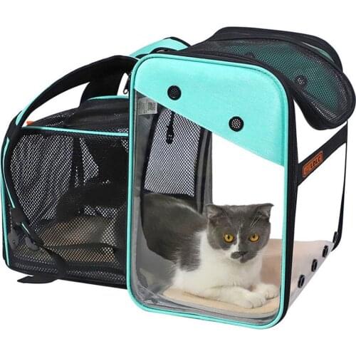 Pet Cat Dog Bike Carrier Transparent Backpack Full View Extended Outdoor Travel Carrier with Expansion Space Foldable Pet Bag