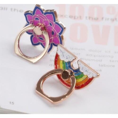 Rainbow Metal Finger Ring Jewelry Smart Phone Stand Holder Flower Mobile Phone Holder Stand For Iphone All Phone