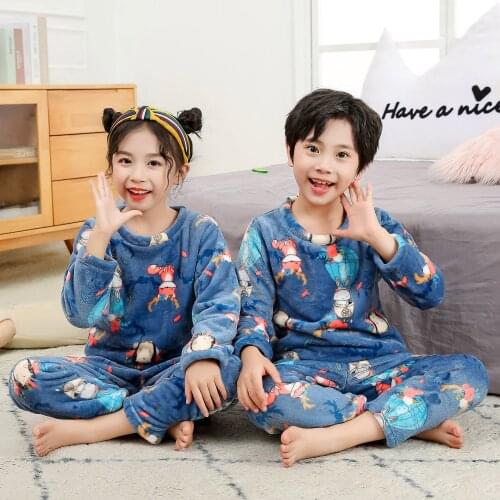 Christmas Fashion Plush Pajamas Baby Boys Clothes For Girls Clothing Coral Fleece Homewear Childrens Flannel Pijamas 6 8 10 12T