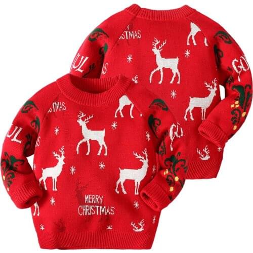 2021 Christmas Baby Boys Girls Sweaters Winter Toddler Baby Clothes With Deer Kids Christmas Sweater Embroidery Pull Fille Tops