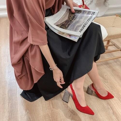 Baotou thick heel European and American style new shallow mouth high heel four seasons shoes high heel sandals large size 43 44