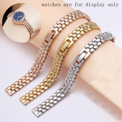 PEIYI 6 8 10 12 14mm Stainless steel watchband silver golden bracelet Replacement strap for size dial ladys fashion watch chain