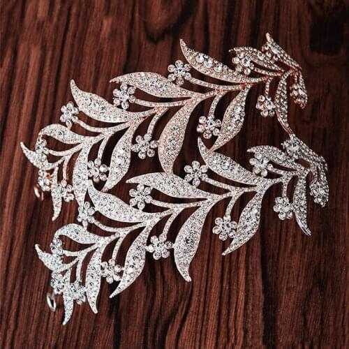 Luxury Silver Color Crystal Leaf Vine Bridal Tiaras Crowns Wedding Hair Accessories Rhinestone Pageant Crown Bride Head Jewelry