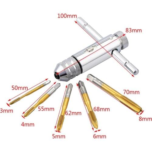 T-handle Screw Tap Ratchet Taps M3-M8 with Spanner Wrench Drift Holder R9JC