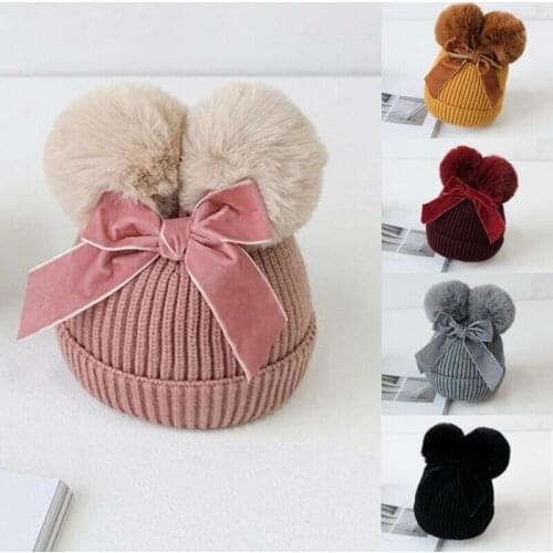Focusnorm Toddlers Kids Pompom Beanie Infant Baby Slouchy Knitted Hat Winter Bobble Cap