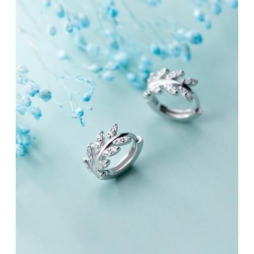 MloveAcc Classic Leaves Hoop Earrings 100% 925 Sterling Silver Earrings for Women Engagement Wedding Silver 925 Jewelry