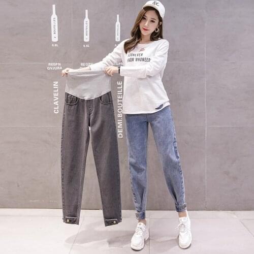 Women Spring Fashion Pregnancy Trousers Denim Loose Maternity Jeans High Waist Adjustable Belly Pants Clothes for Pregnant