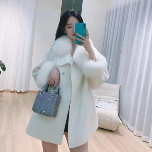Ladies Korean Style Fox Fur Cashmere Coat Female Double-sided Cashmere Blend High-end Mid-length Outwear Cloak Shawl With Bib