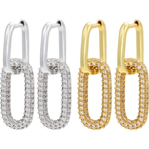 ZHUKOU gold silver color Geometric Rectangular Hoop earring for women CZ Crystal drop Earring Single-sided crystal earring VE420