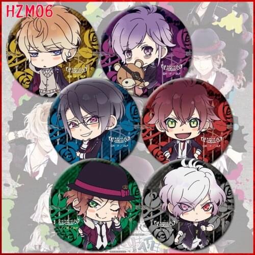 ZXFJXR 58MM Animation Diabolik Lovers Reiji Ayato Sakamaki Kanato Shu Icons vampire On The Backpack Badge Brooch Pins