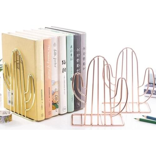 1 Pair of Cactus Iron Book Holder Stand Metal Desktop Bookends Storage Rack perfect for books