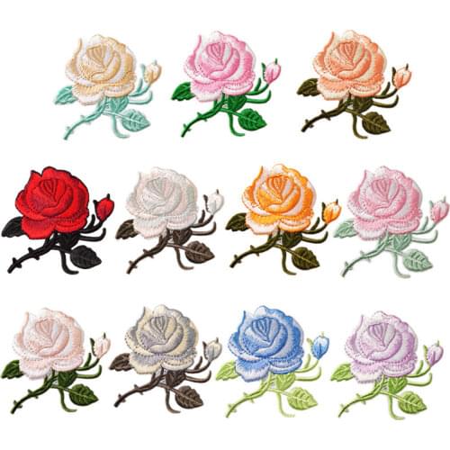 1Pcs Rose flower Peony Women Embroidery Patches for T-shirt Iron on Stripes Appliques Clothes Stickers Clothing Badges