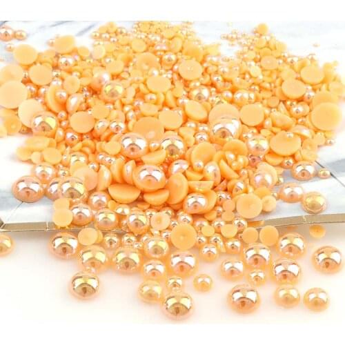1000pcs Mixed Size Imitation Pearls Half Round Flatback Shiny Orange Beads Nail Art DIY Rinestone Decoration Manicure Tools