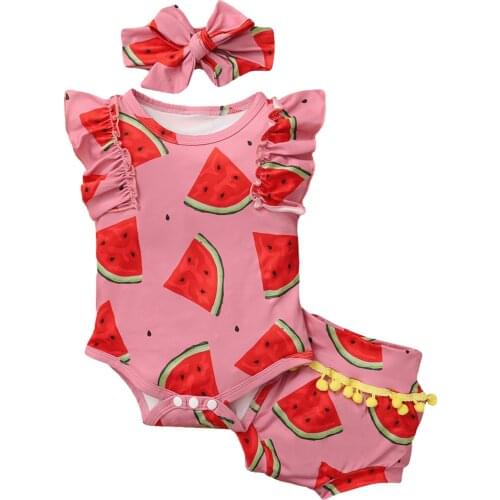 2021 Watermelon Romper Newborn Baby Girl Lemon Fruit Romper Jumpsuit Clothes Summer Infant Baby Clothes Outfit Set