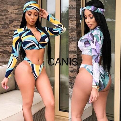 3 Pcs Sexy Womens Floral Three Piece Bathing Monokini Push Up Bikini Swimsuit Swimwear