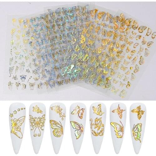1 Sheet 3D Nail Butterfly Stickers Holographic Self-Adhesive Thin Sliders DIY Design Nail Transfer Decals Foils Wraps Decoration