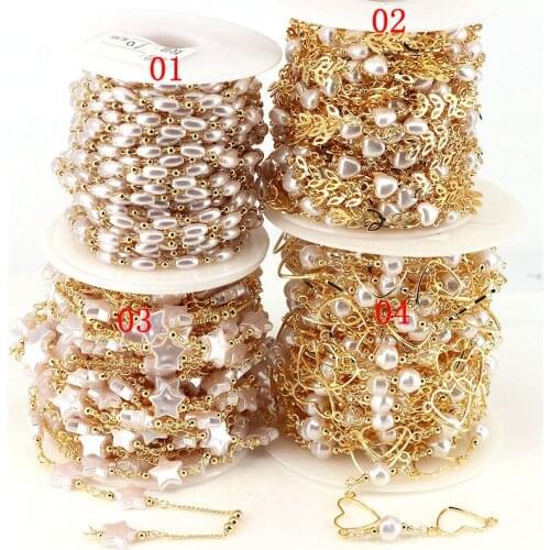 5Meters Gold Bulk Chain for Jewelry Making Diy Necklace Bracelet Nature Star Shell /Pearl Leaves Heart Bead Link Chain Accessori